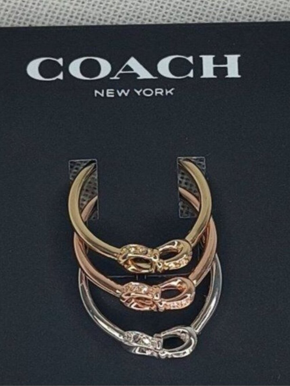 COACH  Signature logo Pave Crystals Ring Set 7 - Set of 3 Stackables Interlock - Picture 4 of 8